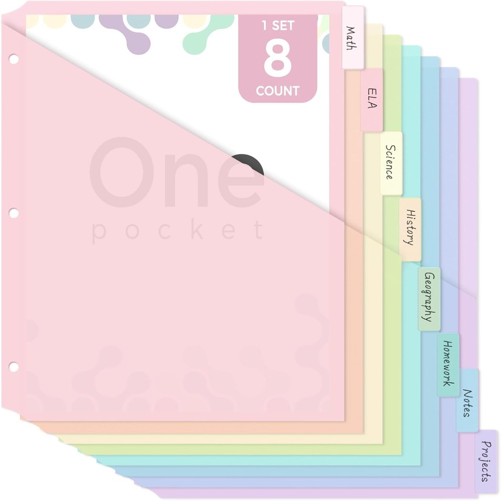 Tab Divider A4 - 8 قطع فواصل ملفات بلاستيكية بحجم